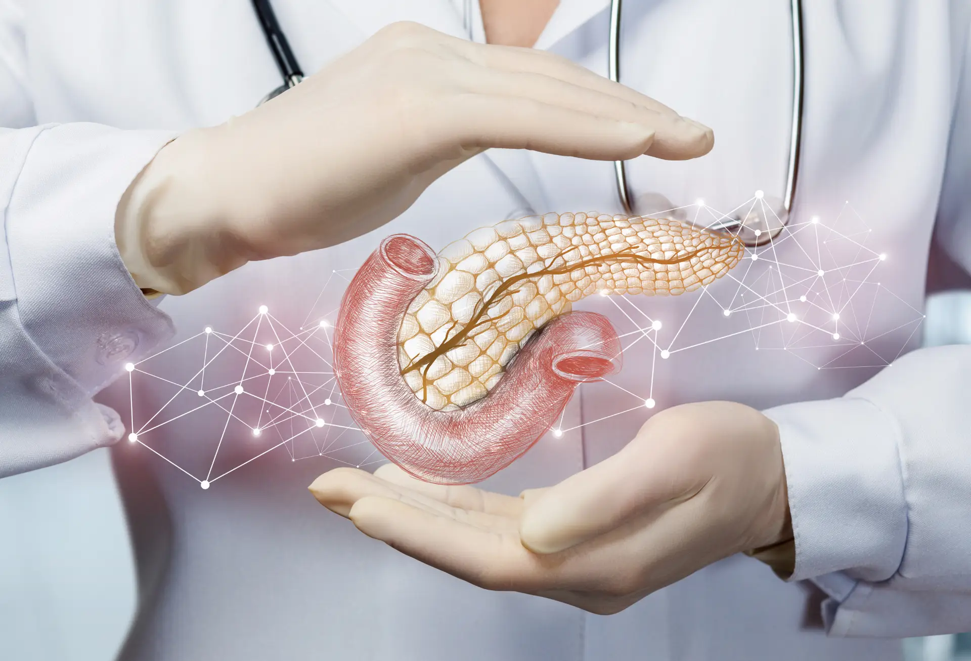 Doctor visualising pancreas to promote early pancreatic cancer detection through advanced health screening london