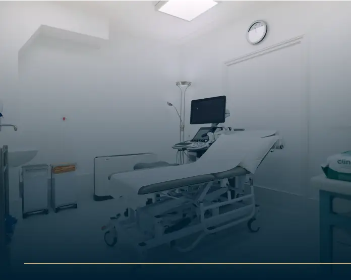 Ultrasound room with exam bed and scanner for health screening London